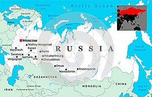 Russia Country Map with Major Cities, Borders, and Global Context