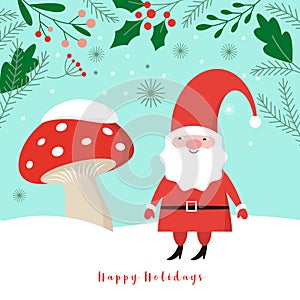 Christmas illustration, xmas card, cute gnom