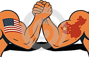 Two muscular arms engaged in an arm-wrestling match