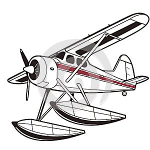 Illustration of a floatplane with a single propeller