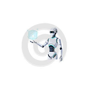 Futuristic Robot Presenting a Hologram