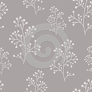 Vector pattern with branches and berries. Grey