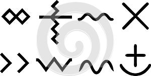Collection of Abstract Black Symbols and Icons on White Background