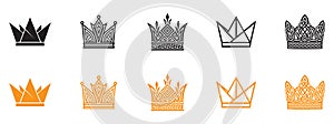 Vector Crown Icon Set in Black and Gold