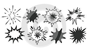 Hand-Drawn Comic Explosion and Splash Doodle Set