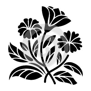 Elegant silhouette of blooming flowers with intricate center details.