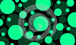 Abstract green circle pattern background, modern geometric design with neon bubbles on black backdrop