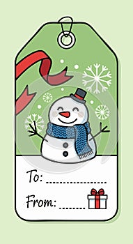 Cute Snowman Christmas Holiday Gift Tag Template