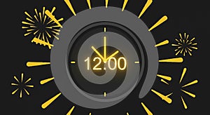 New Year's Eve Midnight with Glowing Clock and Fireworks