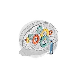 Mechanic Fixing Gears in Human Brain Isometric Concept