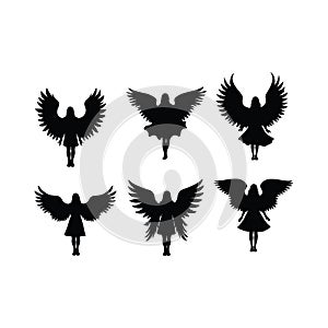 Graceful winged figures in silhouette, ethereal poses