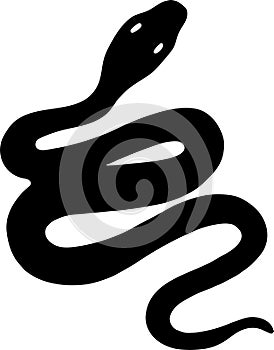 Black Snake Silhouette Vector Icon. Minimalist Serpent Design for Graphic Design, Tattoo or Logo on Transparent Background.