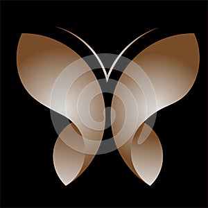 Abstract butterfly design with a metallic brown texture on a black background.