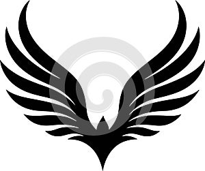 Stylized black angel wings silhouette on white background