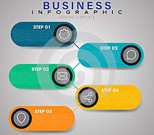 Business infographic with five horizontally arranged elements labeled Step 01 to Step 05.