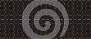 Hexagonal grid pattern with thin, golden lines on a dark background