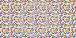 Seamless Polka Dot Pattern with Red, Yellow, Blue, and Brown Dots on White Background