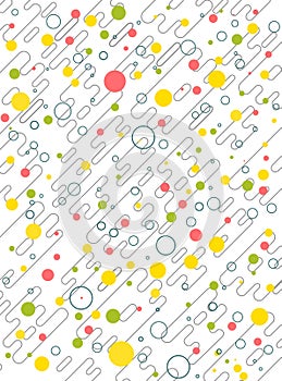 Abstract pattern featuring multicolored circles and thin, wavy lines on a white background.