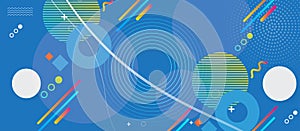 Abstract design with geometric elements on a blue background.