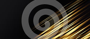 Diagonal gold lines on a black background create a sleek and modern abstract pattern.