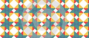 Geometric pattern featuring a repeating design of squares, triangles, and diamonds