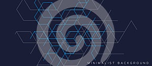 Hexagonal geometric pattern in blue and gray hues on a dark background.