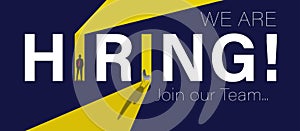 bright yellow contrasts with the dark background, emphasizing the recruitment message