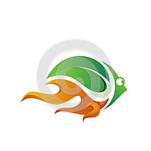 leaf and fire fish logo design template