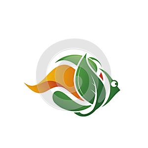 green leaf and fire icon fish design template