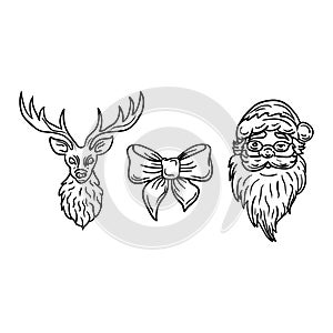 Deer, bow and santa icon set vector