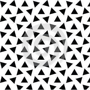 Triangle seamless pattern vector on white background. Modern stylish texture with randomly disposed black triangles.