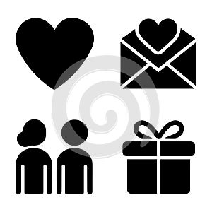 Romantic Flat Silhouette Icons, Valentine's Concept Vector Set