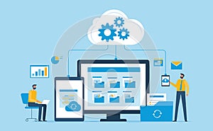 technology cloud computer concept. data center and online server backup service.