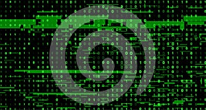 Glitching Green Binary Code 0, 1 Digital Technology Background