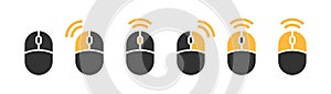 Computer mouse icon set. Pressing different mouse buttons. Left and right click vector. Mouse wheel scroll icon vector