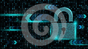Digital Padlock on Binary Code Background Cybersecurity Concept