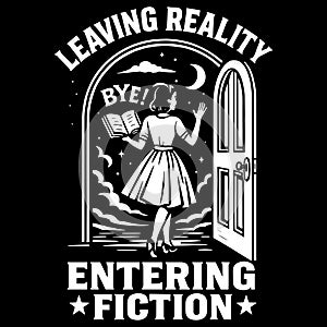 Leaving Reality Entering Fiction Book Lover Reading Escape Fantasy Illustration Aesthetic Design