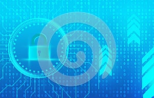 Digital Padlock on Binary Code Background Cybersecurity Concept
