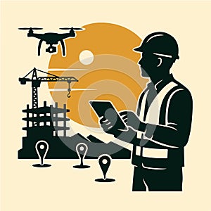 Construction Engineer Using Tablet Illustration