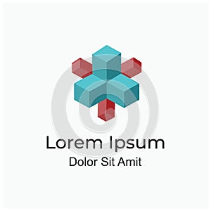 Abstract isometric cube or hexagon sign logo concept