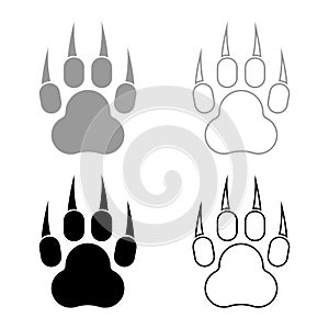 Print animal paw with claws Foot set icon grey black color vector illustration image flat style solid fill outline contour line