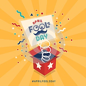 April fool`s day design with prank box photo