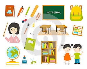 Print. Big vector set `Back to school`.