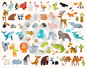 Print. Big vector set of cartoon animals.