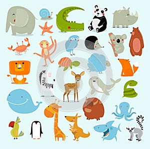 Print. Big vector set of cartoon animals.