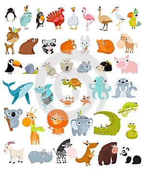 Print. Big vector set of different animals.