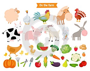 Print. Big vector set `On the farm`.