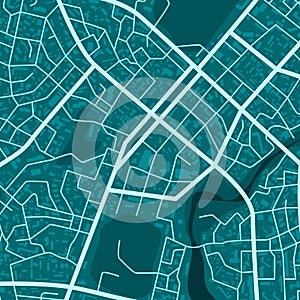 Print with blue town topography. Abstract blue city map. City residential district scheme. City district plan. vector