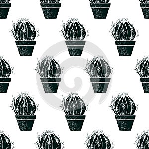 Print with cactus. Hand drawn seamless pattern, texture.
