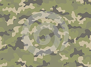 Print Camouflage seamless pattern. Trendy style camo, repeat print. Vector illustration. Khaki texture, military army green huntin